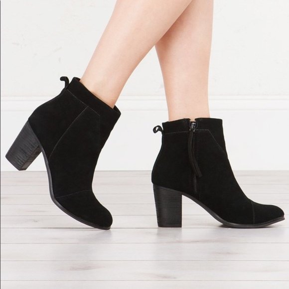 Toms Shoes - Toms Lunata Black Suede Side Zip Ankle Booties
